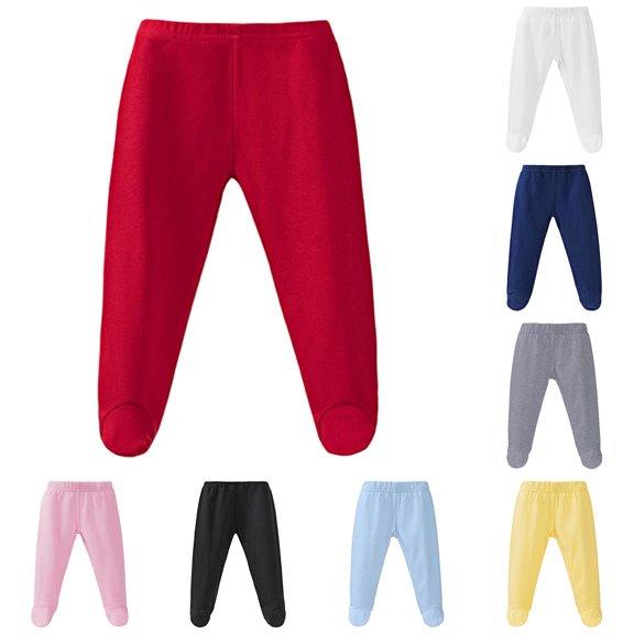 CUZIBR Boys Pants Solid Color Soft Baby Footed Leggings Elastic High Waist One Piece Foot Cover Design Soft Warm Toddler Bottoms,Red,3-6 Months