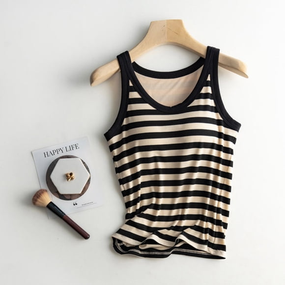 UANWENN Women Striped Suspenders with Chest Pads Inner and Outer Wear Thin Vest 4x Tops 3x Tops for Women plus Size Adjustable Tops for Women Pack Undershirt Top Active Crop Women 2x Tops Shirt Women