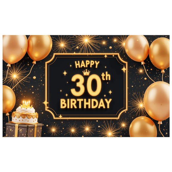 Yatrandify Golden Theme Birthday Party Banner Gold Balloons Happy Birthday Cake for Milestone Celebration Adult Party Indoor Decoration