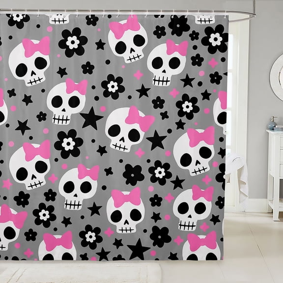 Manfei Cartoon Halloween Skull Shower Curtain 72Wx72L,Gothic Halloween Skeleton Bathroom Curtain