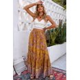 thumbnail image 4 of ABPHQTO Falda maxi de cintura alta elástica con volantes y estampado floral boho naranja para mujer, 4 of 5