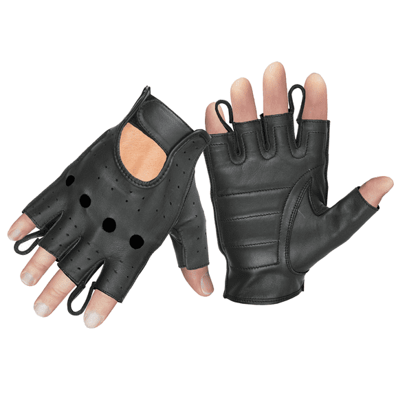 Daniel Smart Men’s Leather Gloves – Naked Goatskin Leather - Fingerless Motorcycle Gloves with Foam Padding and Wrist Strap