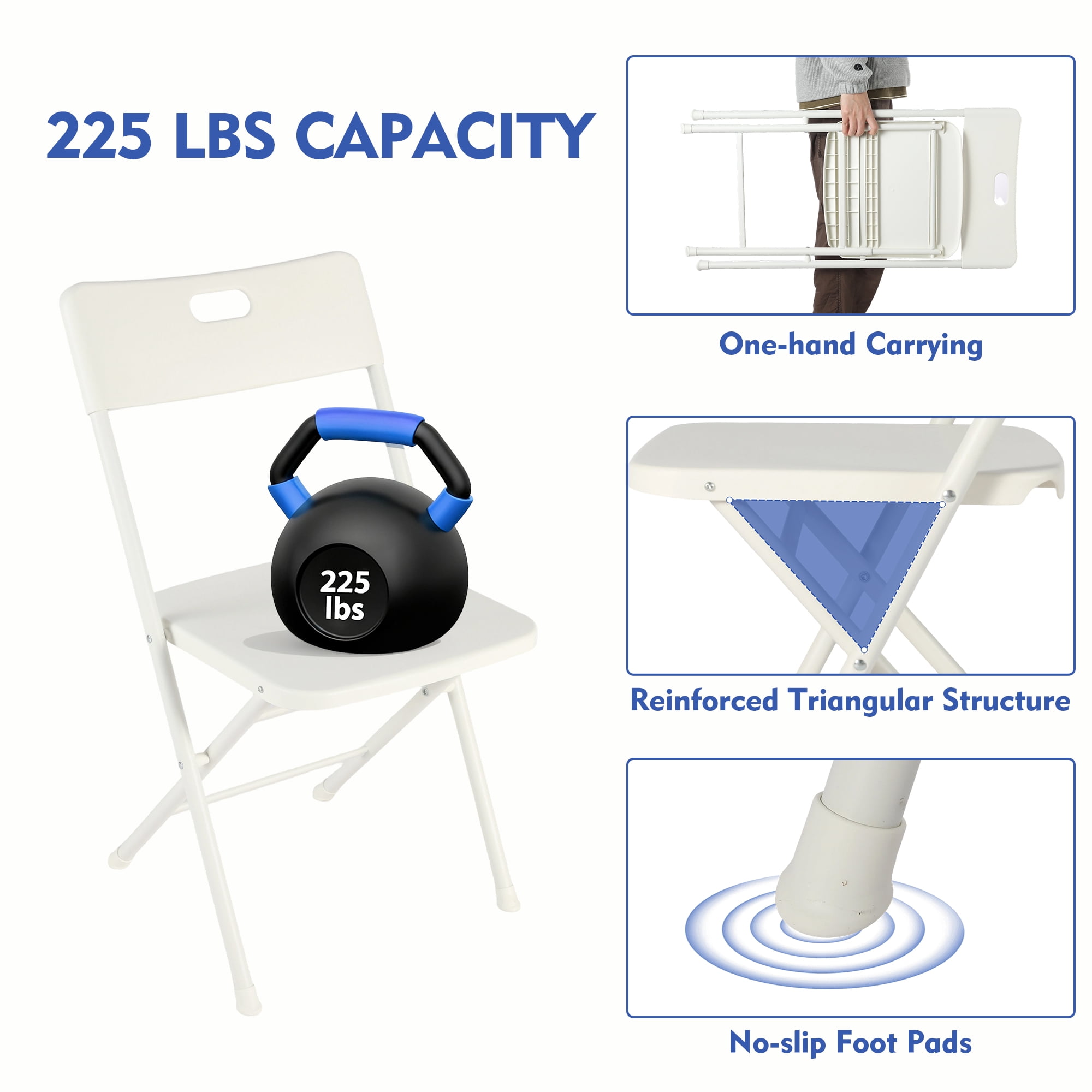 Mainstays Resin Folding Chair with Carry Handle, White