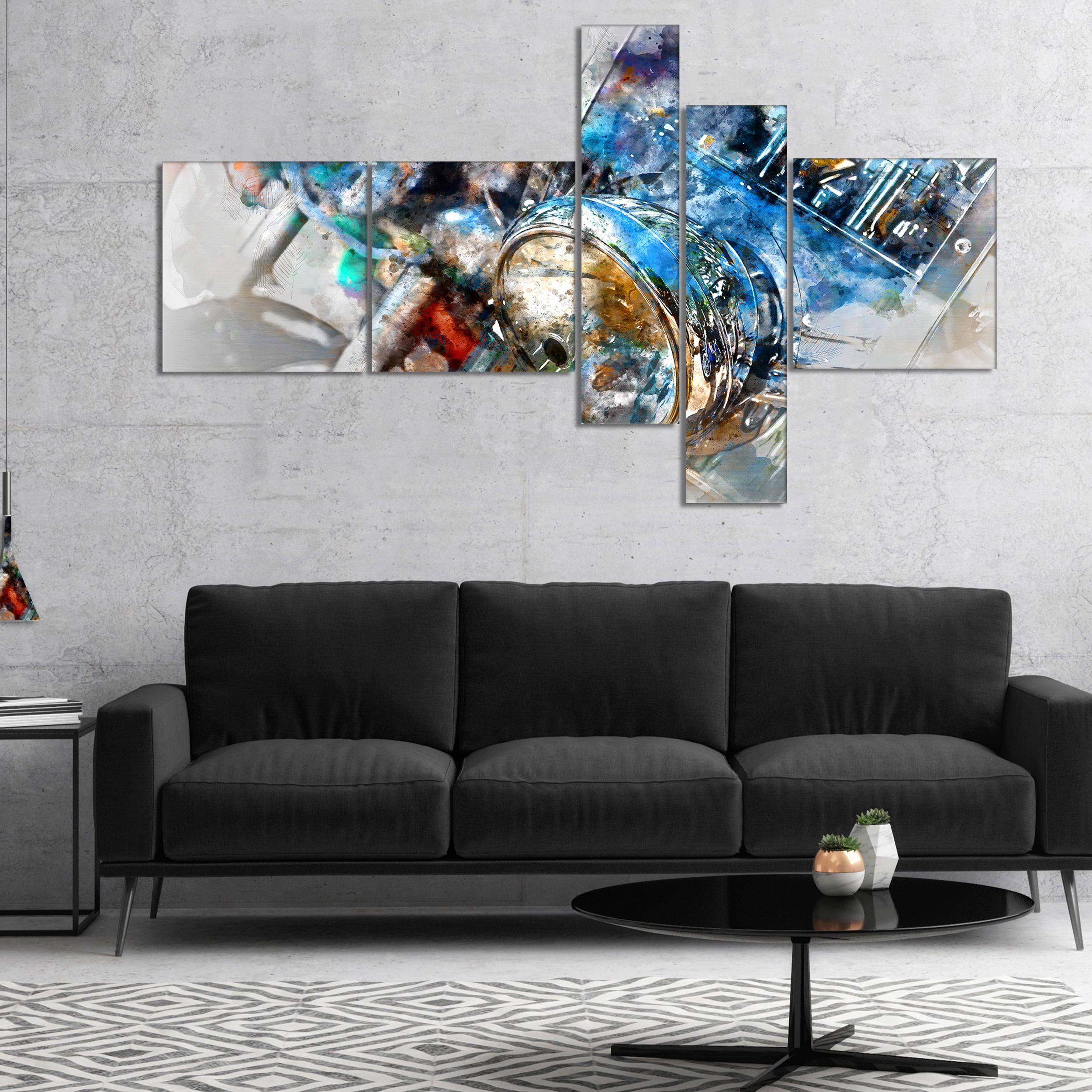 Designart 'Motorcycle Headlight Watercolor ' Abstract Canvas Art Print