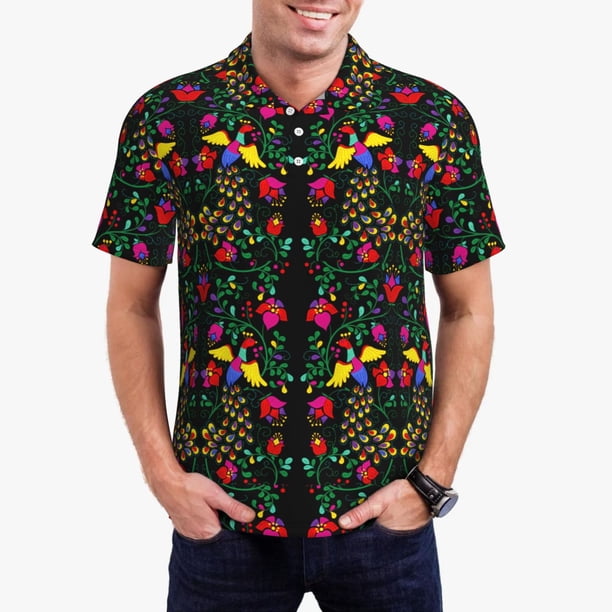 Fotbe Mexican Flower 2 Camiseta Polo de Golf para Hombre con Estampado – Camisa Deportiva Transpirable con Cuello Abotonado-3X-Large