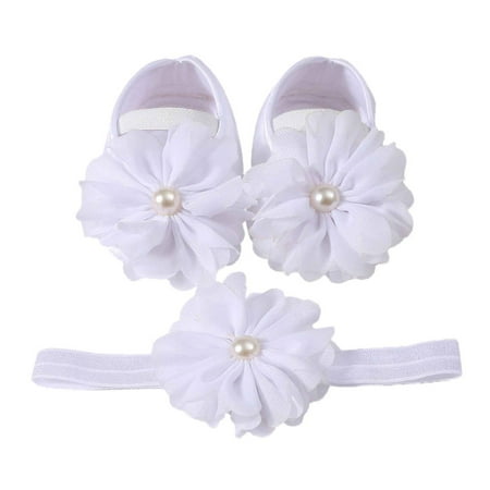 

Binwwede Baby Girl Mary Jean Shoes Bead Flower Non-Slip First Walking Shoes with Flower Headband for Spring Fall