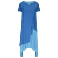 thumbnail image 4 of AherBiu Robes Grande Taille pour Femmes Col en V Manches Courtes Superposées Fluides Décontractées Robe Maxi d'Été, 4 of 6