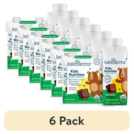 (6 pack) Kate Farms Kids Nutrition Shake, Chocolate, 4 Pack, 8.45 fl oz