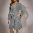 thumbnail image 2 of Women's Solid Color Long Sleeve Plush Bathrobe - Winter Warm Homewear, Gray, XL, 2 of 5