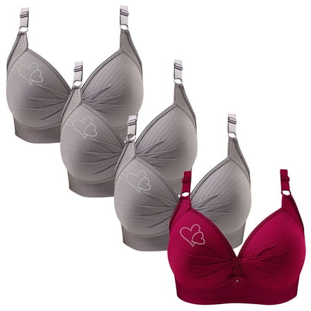 Clearance TOUMENY Nude Bra No Wire Bras for Women 4PC Woman s Printing Gathered Together Large Size Daily Bra Underwear No Rims