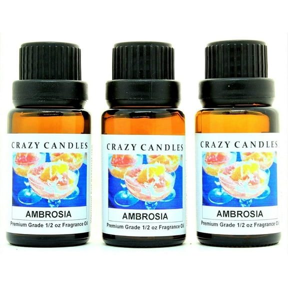 Crazy Candles Ambrosia 3 Bottles 1/2 FL Oz Each (15ml) Premium Grade Scented Fragrance Oil (Mix of Berries and Fruits) Made in USA