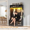 thumbnail image 4 of ChVans 75''H LED Farmhouse Hall Tree w/ Bench & Shoe Storage, Black Hall Tree Entryway Bench w/ Coat Rack, 12 Shoe Cabinet, Umbrella Holder&Sock Storage Drawer, Mudroom, Hallway, 4 of 6