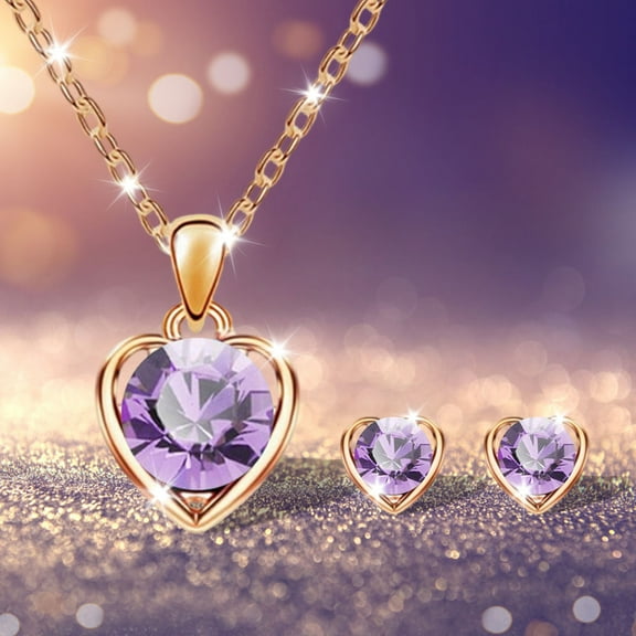 HomeKingdee Heart Shaped Rhinestone Necklace and Earrings Set for Women - Valentine's Day Gift Fashion Jewelry Party Wedding Accessories