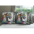 thumbnail image 5 of Ambesonne Leopard Throw Pillow Cover Pack of 4, Rainbow Cat in Greyscale, 4 Pcs-18" x 18", Grey Multicolor, 5 of 5