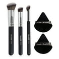 thumbnail image 1 of MAANGE 3Pcs Makeup Brushes + 2Pcs Triangle Powder Puff Set - No-Stroke Concealer Eye Shadow Makeup Brush Blending Beauty Tools (Black Silver), 1 of 7