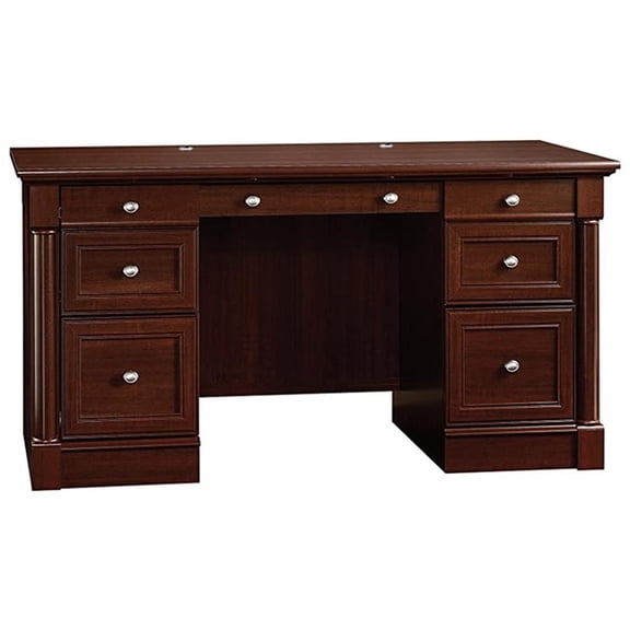 Bowery Hill Engineered Wood 6-Drawers Executive Desk in Select Cherry