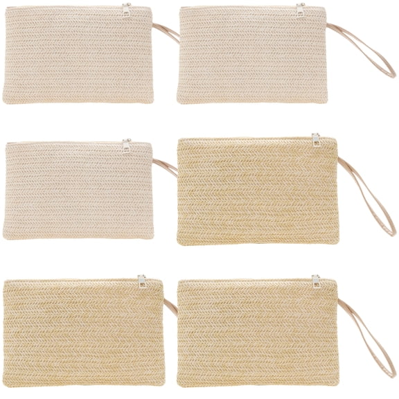 6 Pcs Straw Clutch Bag, 3 White and 3 Khaki, Women Straw Clutch Purses, Envelope Design with Wrist Strap, Bohemian Beach Style for Versatile Occasions