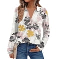 thumbnail image 2 of Women's Fashion Athleisure Long-Sleeve Vintage Floral Butterfly Print Stand Collar Polo Shirt Top, Comfortable & Skin-Friendly & Breathable, Gifts for Women, 2 of 5