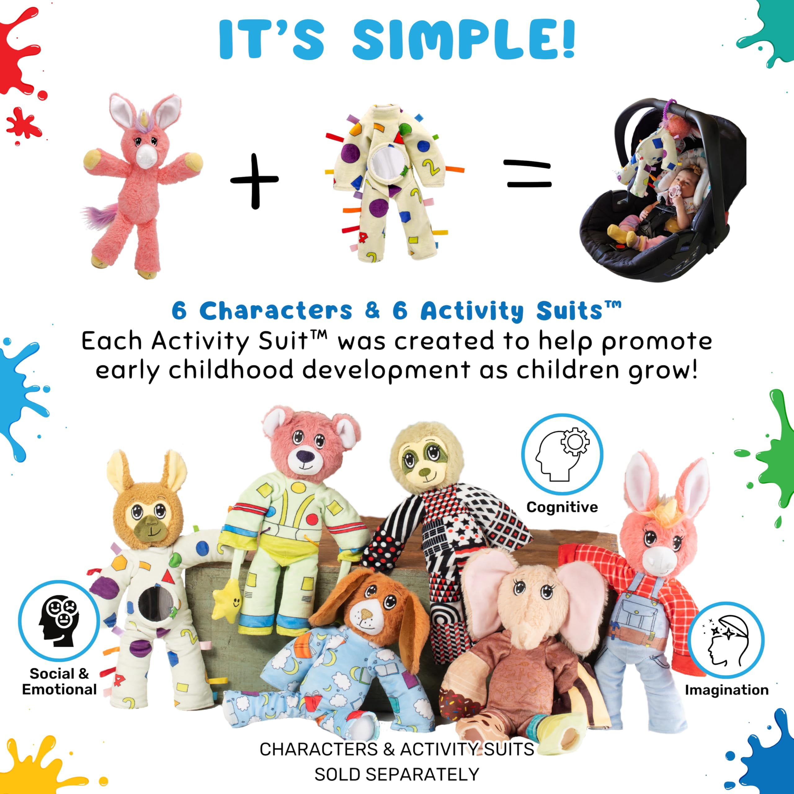 The Adventure Crew Gemma the Unicorn Plush Comfort / Activity Toy for Newborn and Up | Ultra-Soft, 11.5" Compact Size with Weighted Limbs | Interactive Companion for Early Learning