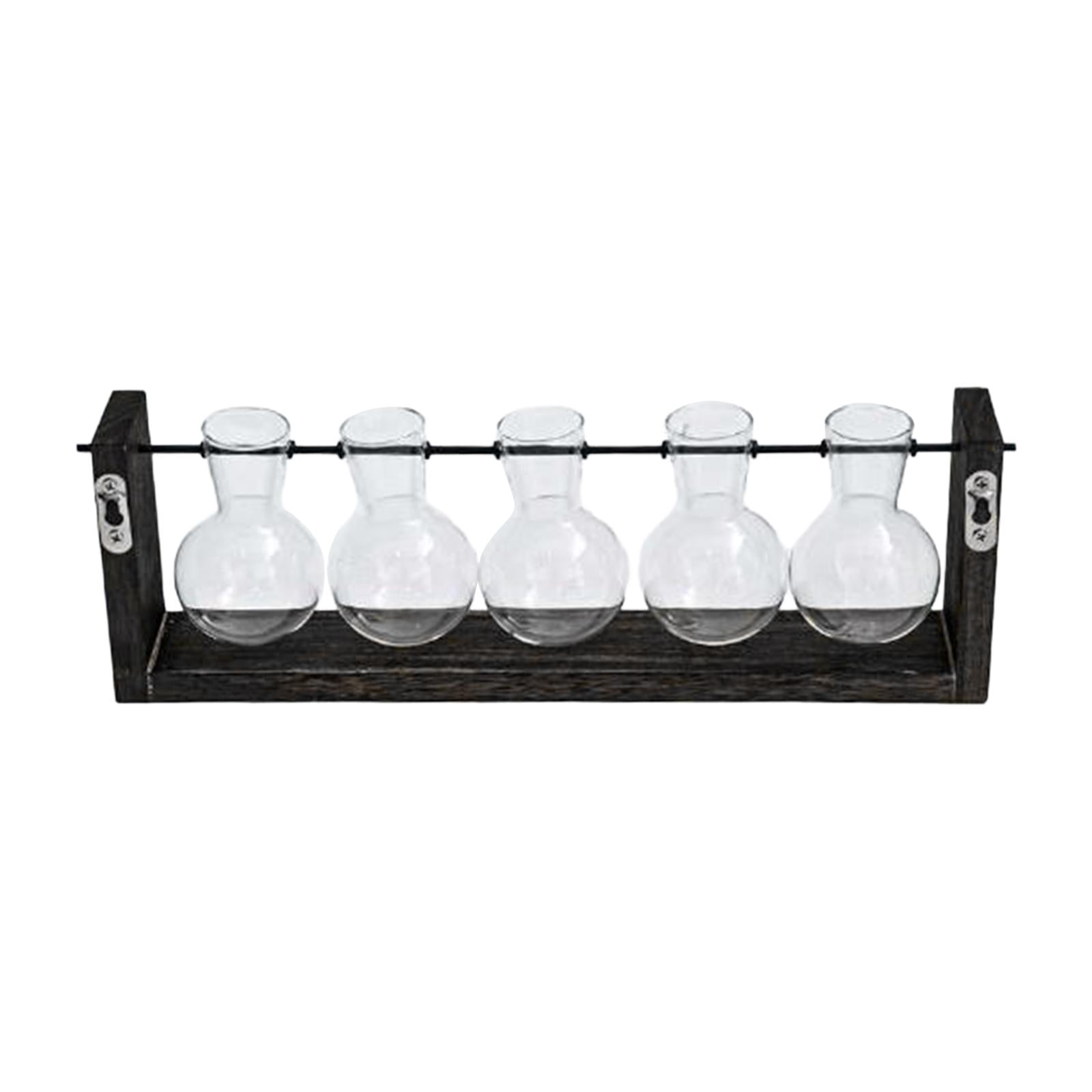 WLPZXP Glass Hanging Planter Hydroponic Vase Wall Mounted Plant Propagation with Wooden 38cmx12.5cm