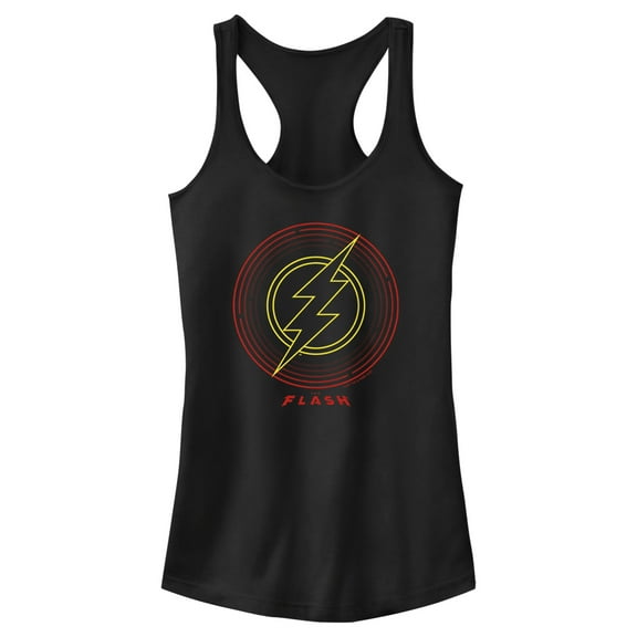 Junior's The Flash Neon Lightning Bolt Stamp  Racerback Tank Top Black X Large