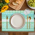 thumbnail image 4 of Teal Green Boho Placemats Set of 12, Vintage Ethnic Tribe Abstract Art Placemats for Dining Table, Place Mats for Kitchen Tabletop, Waterproof Wipeable Dining Table Mats Set, 4 of 9