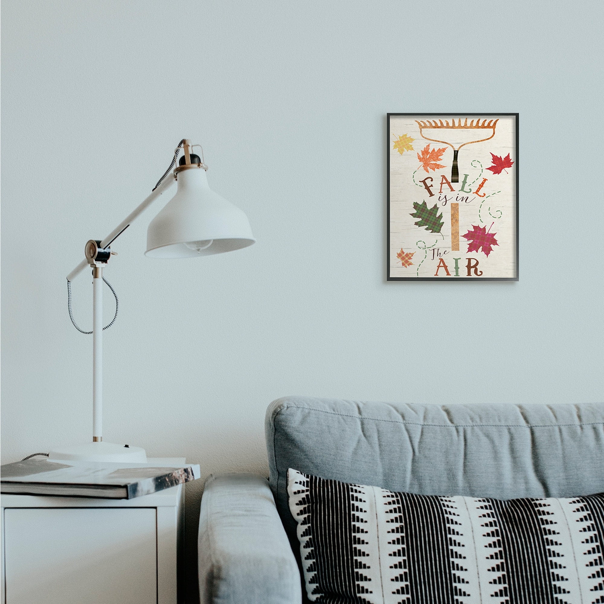 Stupell Industries Fall Is In the Air Phrase Autumn Garden Rake Landscape Painting Black Framed Art Print Wall Art, 24 x 30