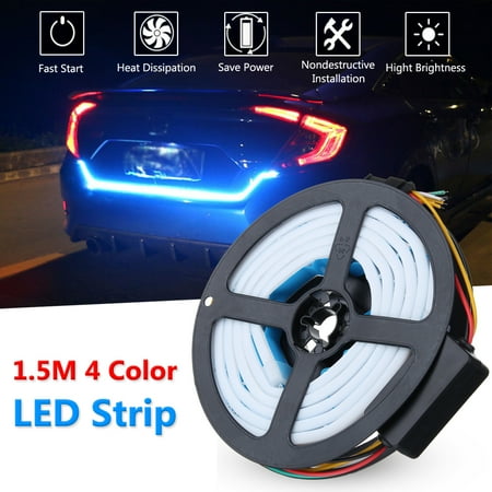 Rear Car Lights Car LED Strip Rear Trunk Tailgate Light 1.5M 4 Color Brake Turn Signal Light Flow Type ()