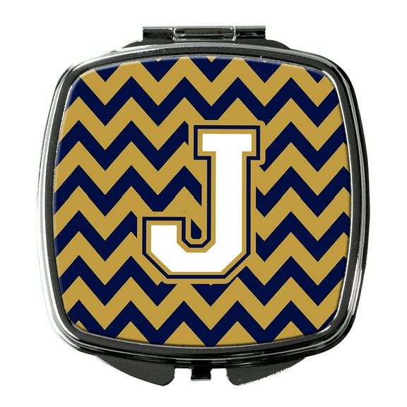 Letter J Chevron Navy Blue and Gold Compact Mirror CJ1057-JSCM