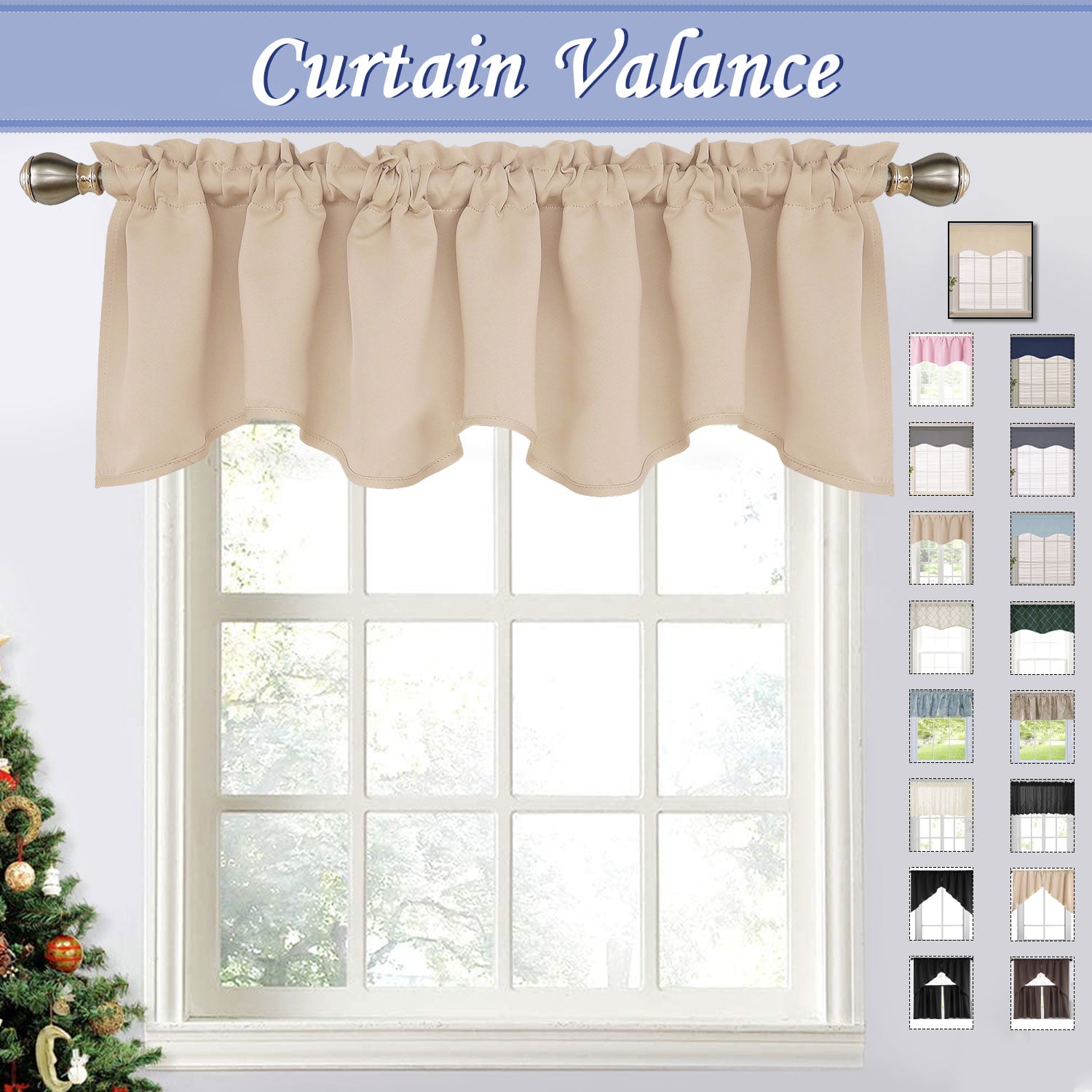 Home Beige Blackout Window Valance for Kitchen, 52" x 18" Minimalism
