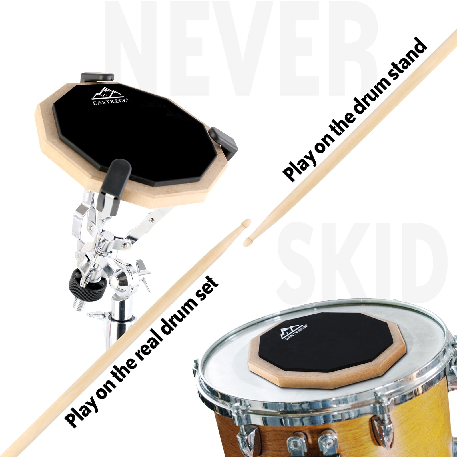 Eastrock Drun Practice Pad 8 inch Double Silicone Surface Non-Slip Rubber Silent Practice Drum Pad for Beginner Black