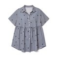 thumbnail image 3 of ClodeEU Women's Striped Embroidered Plus Size Print Short Sleeve Peplum Blouse, Casual Button Down Summer Shirt Navy,Women's Plus XXXXL, 3 of 6