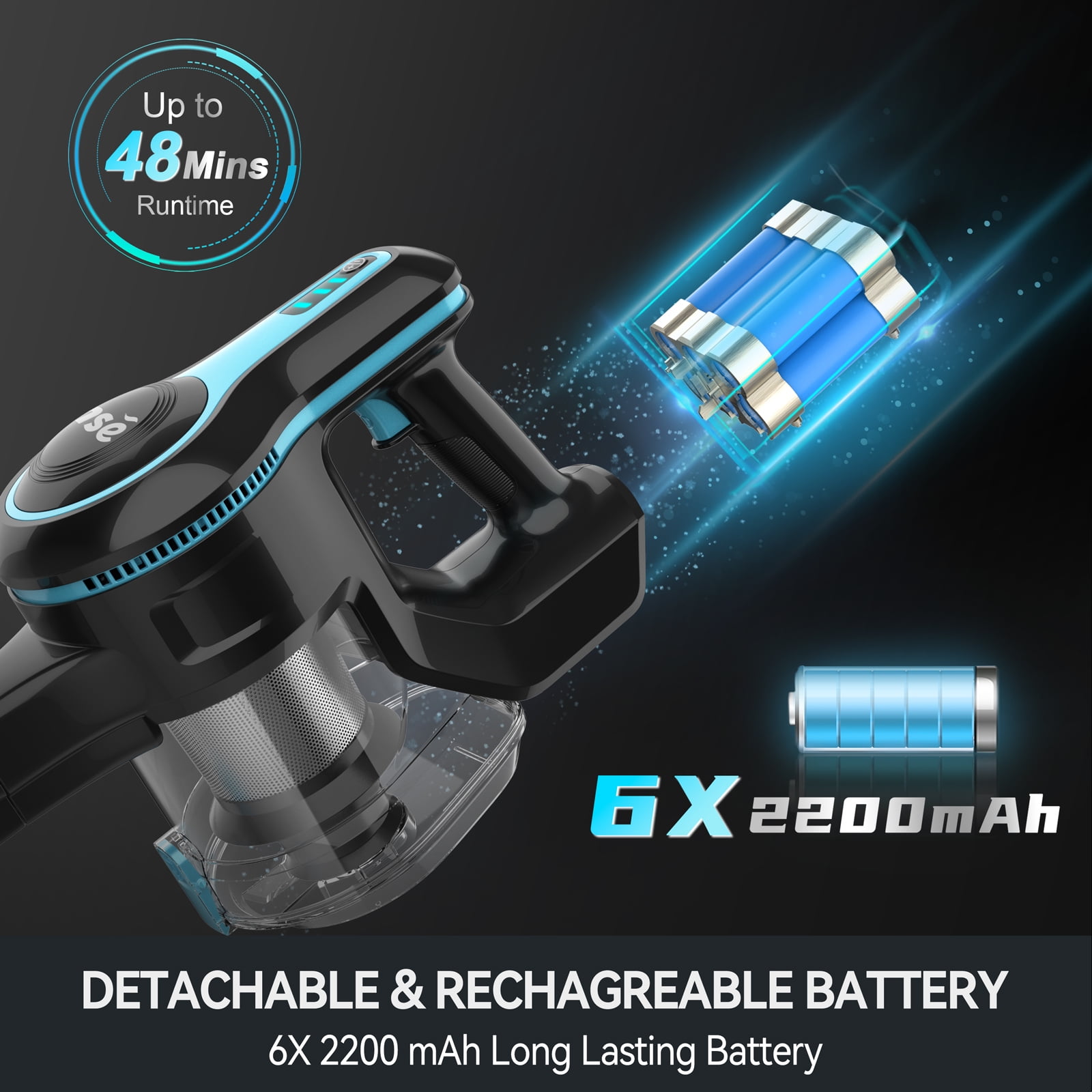INSE Cordless Vacuum Cleaner,6in1 Rechargeable Stick Vacuum Lightweight for Carpet Hardfloor Pet Hai(图4)