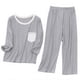 thumbnail image 5 of Conjuntos de blusas y camisas de cuello redondo y manga larga para niños Invierno Conjunto de dos piezas de ropa de casa de color liso Camisas de manga larga Pantalones largos y pijamas Top de poliést, 5 of 5