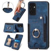SaniMore for Samsung Galaxy A13 5G Wallet Case, [RFID Blocking] Elastic Card Slot Vehicle Magnetic PU Leather Ring Holder & Lanyard Stand Money Pocket Cover for Samsung A13 5G, Blue