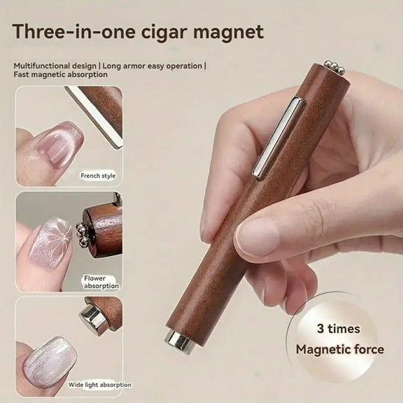 Hotpom Cat Eye Nail Magnet Tool, 3 in 1 MultiFunctional Wooden Handle Magnet Pen, Suitable for Beauty Enthusiasts and Salon Professionals