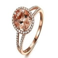 thumbnail image 2 of Limited Time Sale 1.50 Carat Oval Cut Morganite And Diamond Moissanite Halo Engagement Ring In 10K Rose Gold For Women, 2 of 2