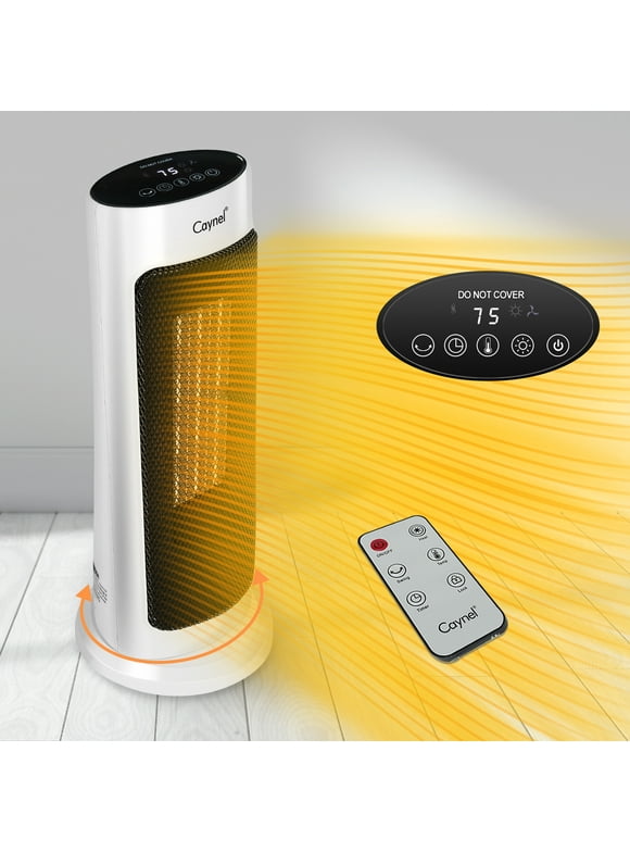Caynel Oscillating Tower Ceramic Heaters for Home, Electric Space Heater with Thermostat 12-Hour Timer, 1500W, White