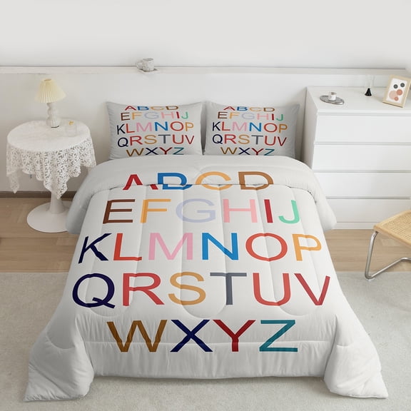 Feelyou Cartoon Initial Letter Queen Comforter Set, Colorful Monogrammed Bedding Sets, Teens Boys Girls Kids Bedding Comforter Set, Lightweight Room Decor, 3 Pieces