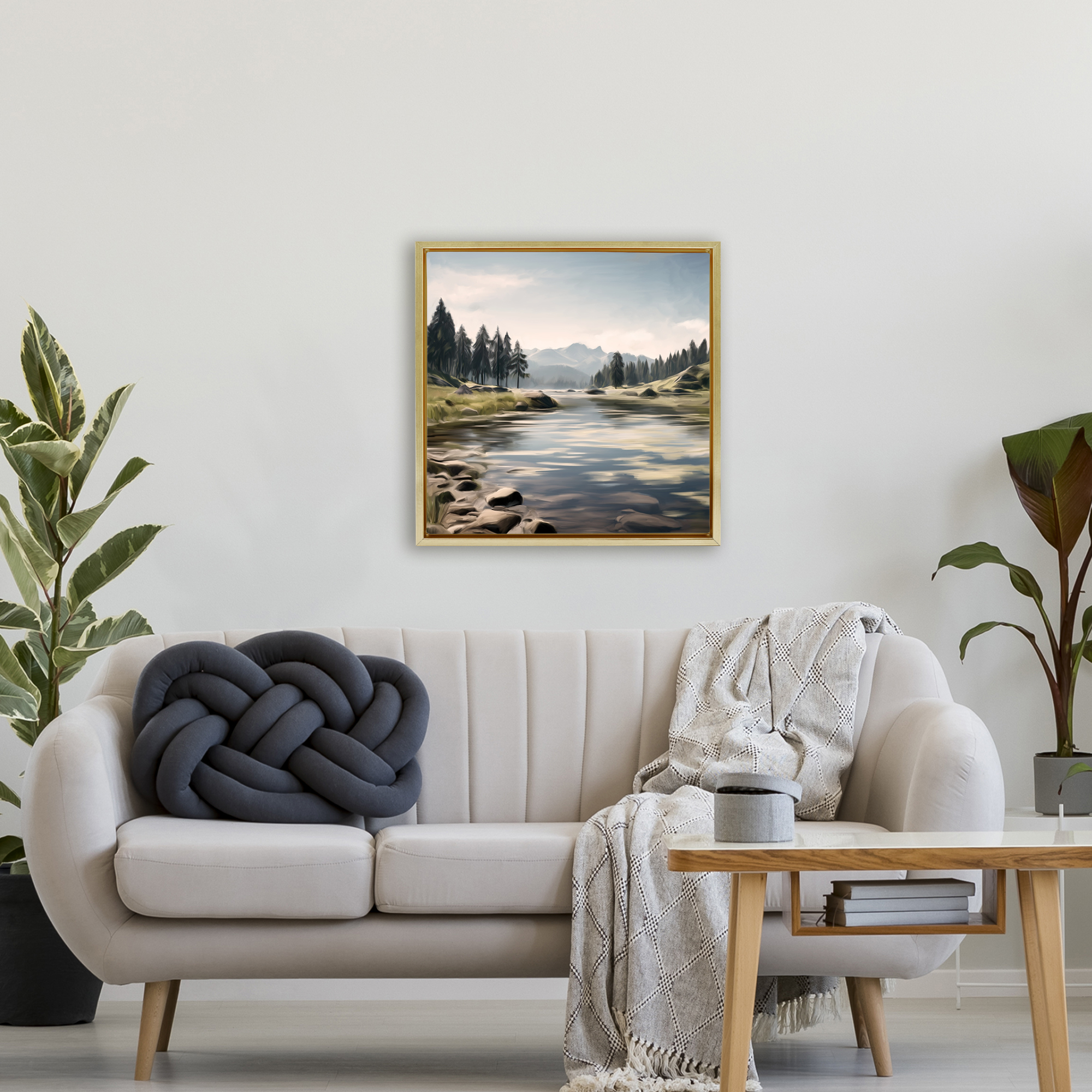 My Hideaway Pond Ripples Gold Framed Floater Canvas Wall Art, design by Kim Allen