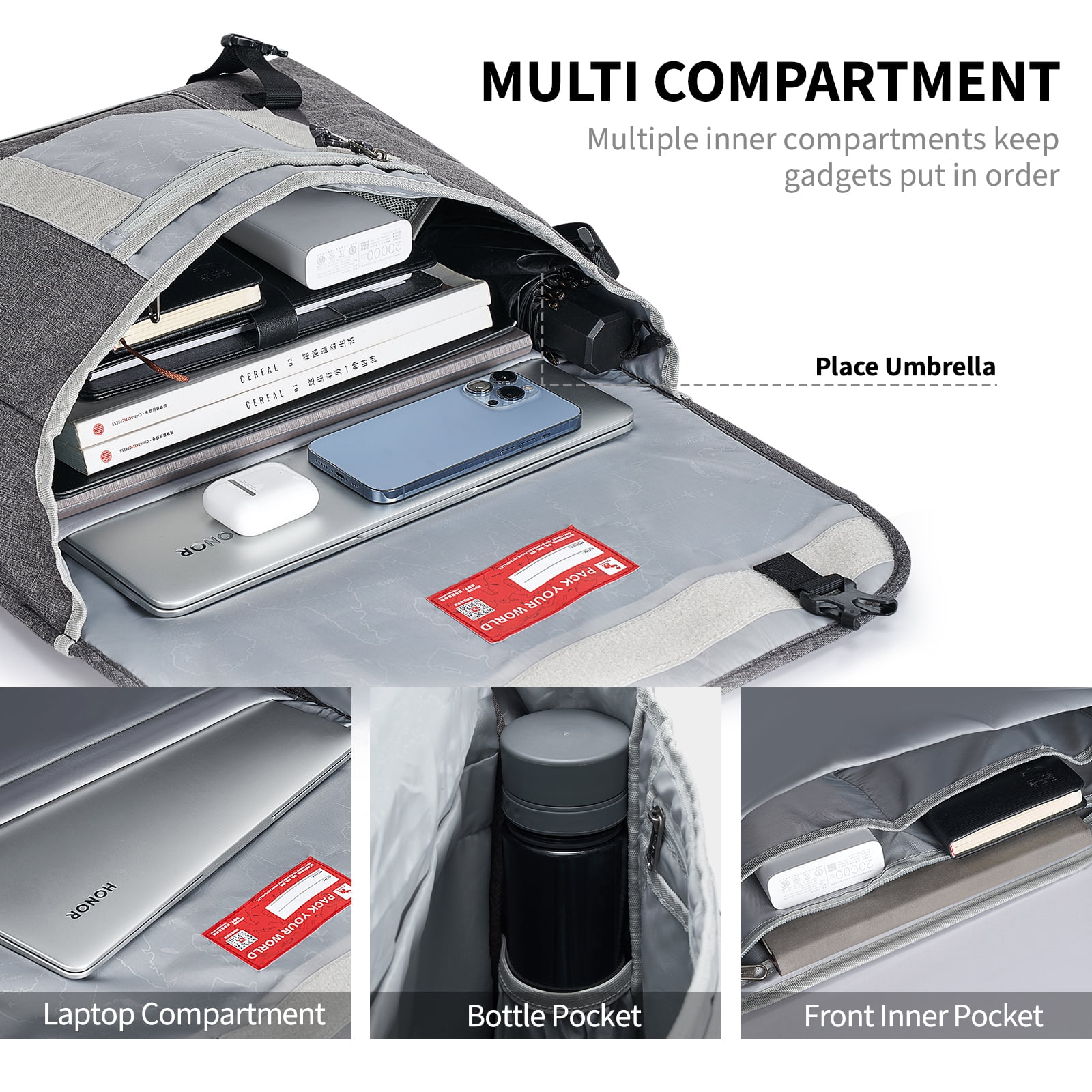 OIWAS 15.6 inch Laptop Messenger Briefcase for Men Women, Large Casual Satchel with Shoulder Strap, Gray