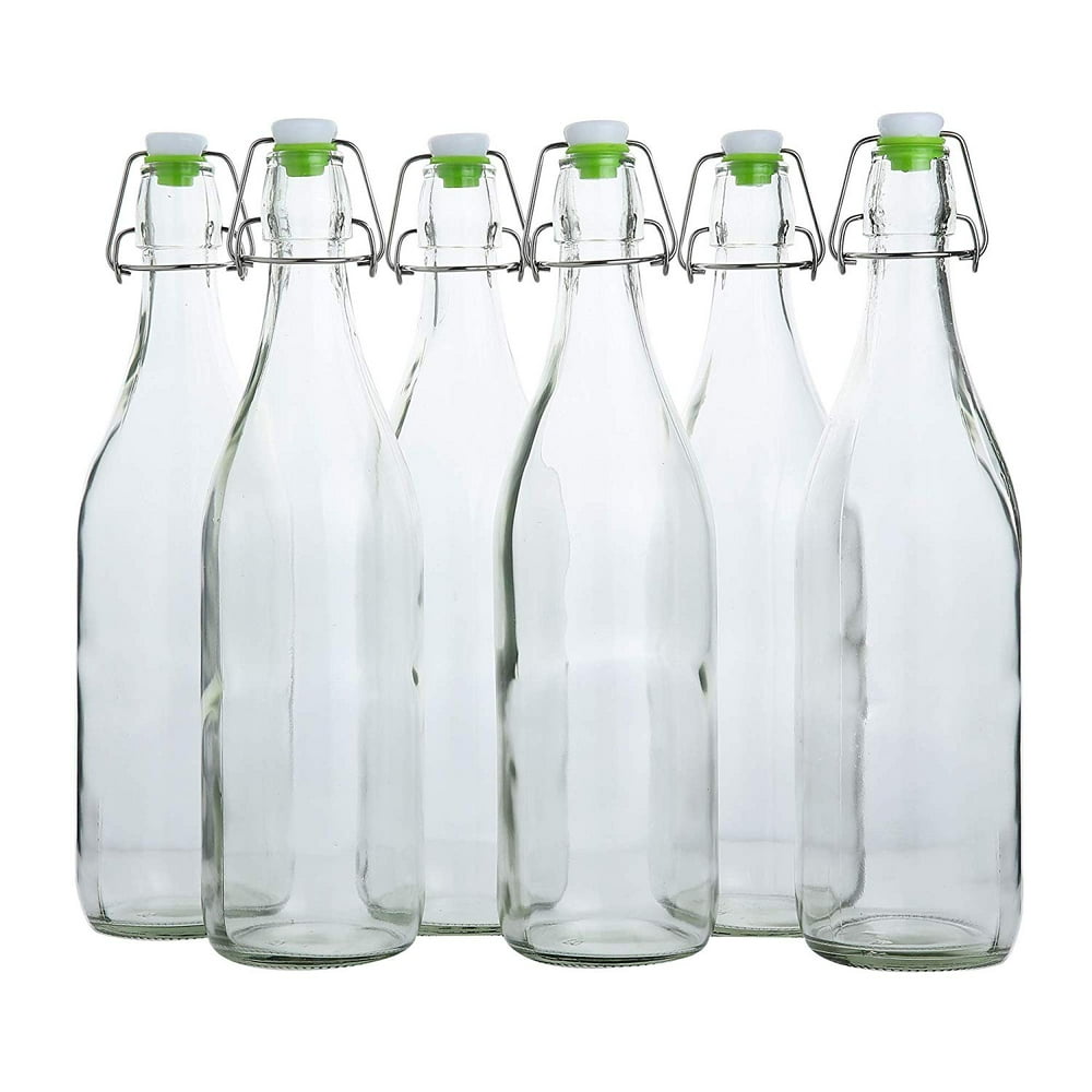 Flip Top Glass Bottle [1 Liter / 33 fl. oz.] [Pack of 6] Swing Top