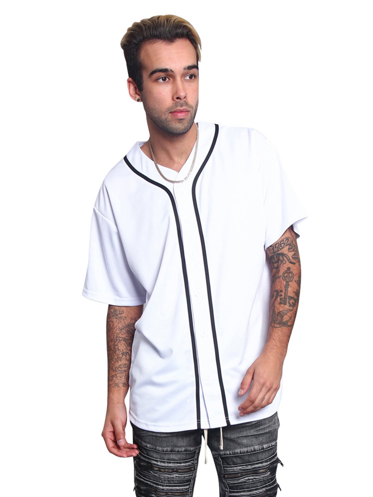 Victorious Men's Classic Button Down Baseball Jersey Shirt BJ42 - WHITE -  Medium 