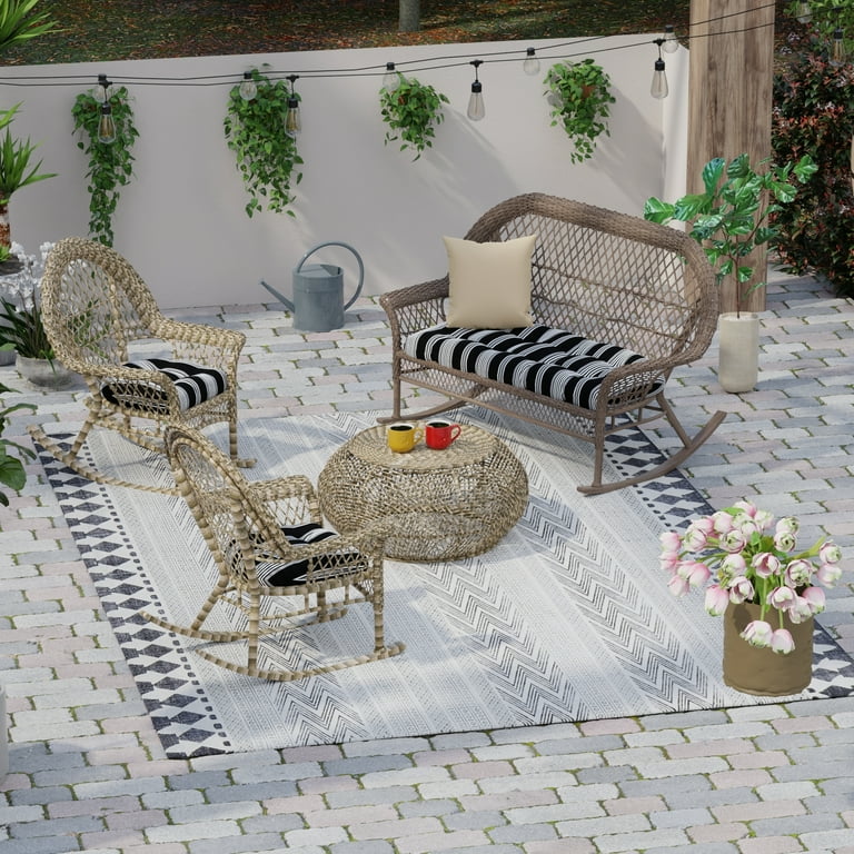 Jordan Manufacturing 3-Piece Reeder Black Stripe Tufted Outdoor