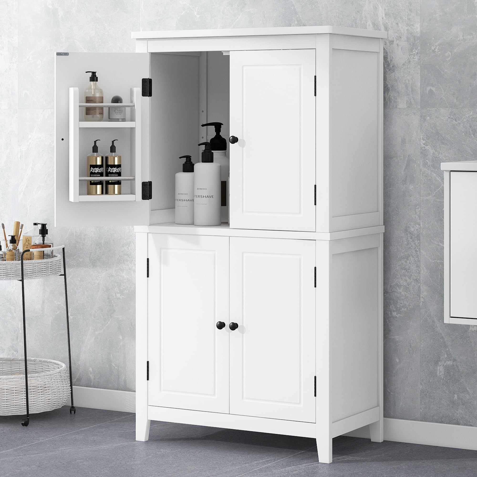 Alvantor Bathroom Cabinet with Adjustable Shelf, Freestanding Wooden Storage Cabinet for Living Room White