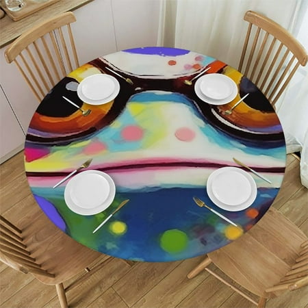 

Patifu Pop Art Frog Round Table Cover Stain Resistant Washable Indoor Outdoor Tablecloth Kitchen Dining Wedding Parties 100% Polyester Fiber 31-35