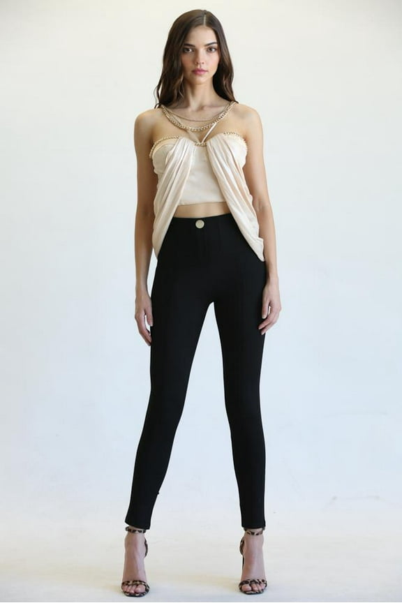 Women's Sexy Double Layered Chain Crop Top - Champagne