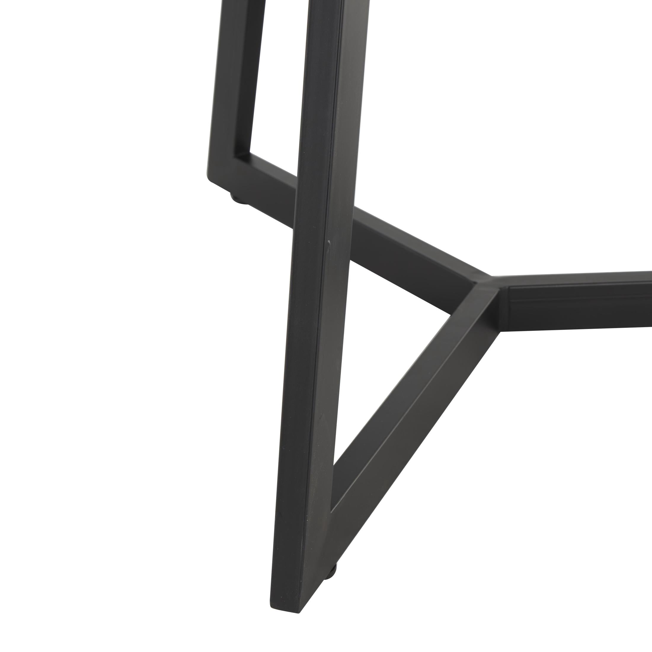 DecMode 24" x 22" Black Teak Wood Handmade Live Edge Geometric Accent Table with Black Metal Base, 1-Piece
