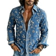 thumbnail image 2 of Fsmtpdam Long Sleeve Shirts for Men Hawaiian Button Down Collared Retro Floral Print Tops Boho Lightweight Beach Vacation Vintage Shirt, 2 of 5