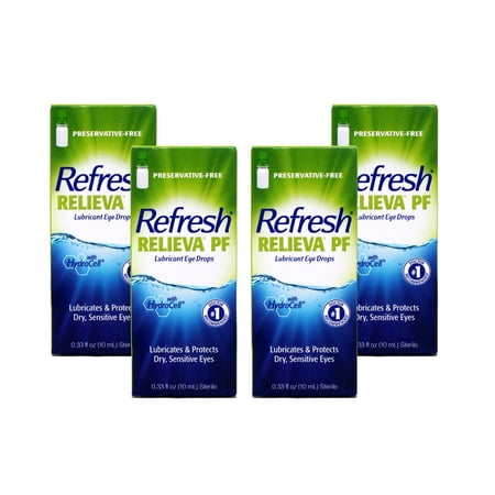 Refresh RELIEVA Preservative-Free Lubricant Eye Drops for Sensitive Eyes, 0.33 FL OZ (10 ml) - 4 Pack